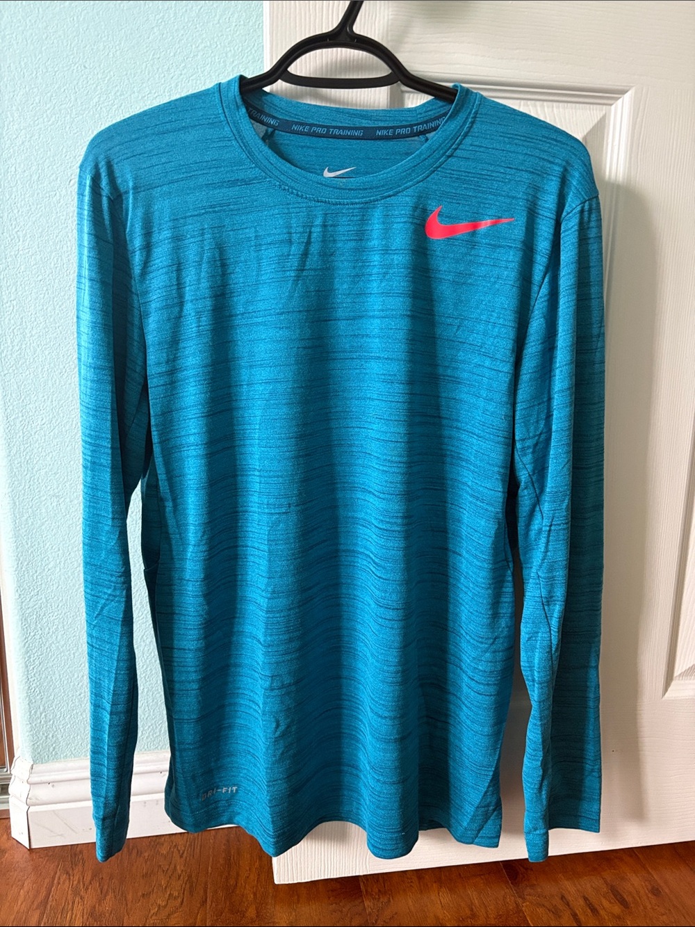 Nike Pro Training Teal Long Sleeve Dri-FIT Training Top with Pink Swoosh